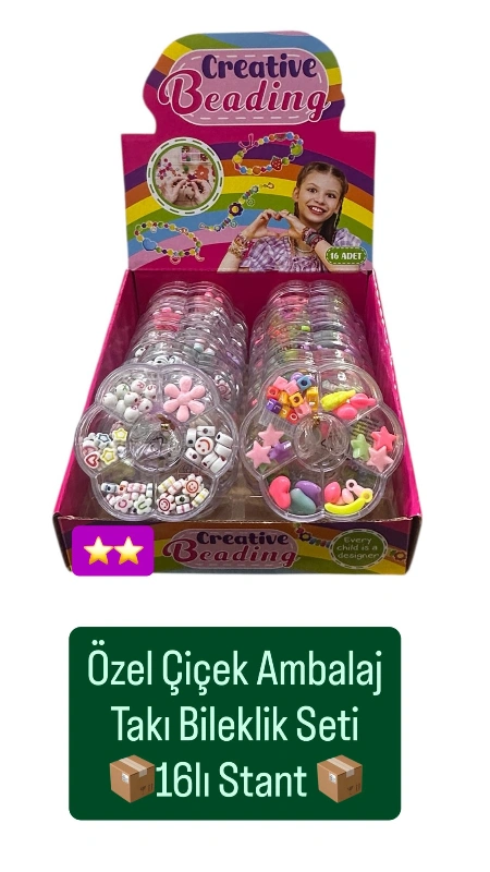 ÇİÇEK MODEL TAKI BİLEKLİK SETİ / 16LI STANT